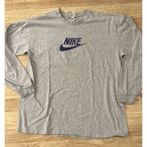 Nike Shirt Mens XL Vintage Gray Long Sleeve Vinyl Logo Y2K No Finish Line